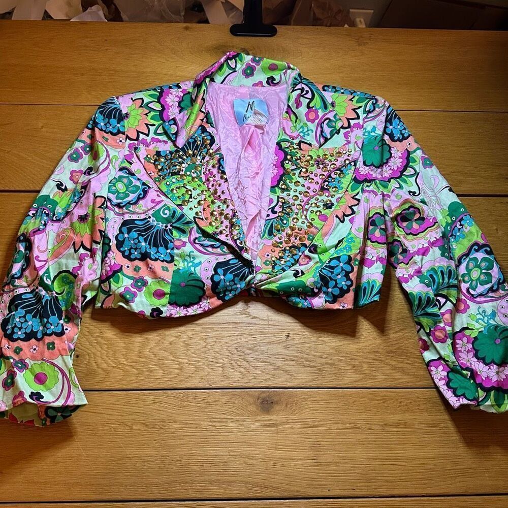 Marciano cropped studded floral blazer 2